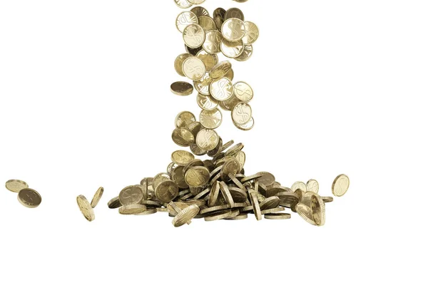 Χρυσών Νομισμάτων Σύμβολο Του Δολαρίου Πέφτουν Στο Graund Απεικόνιση Λευκό — Φωτογραφία Αρχείου