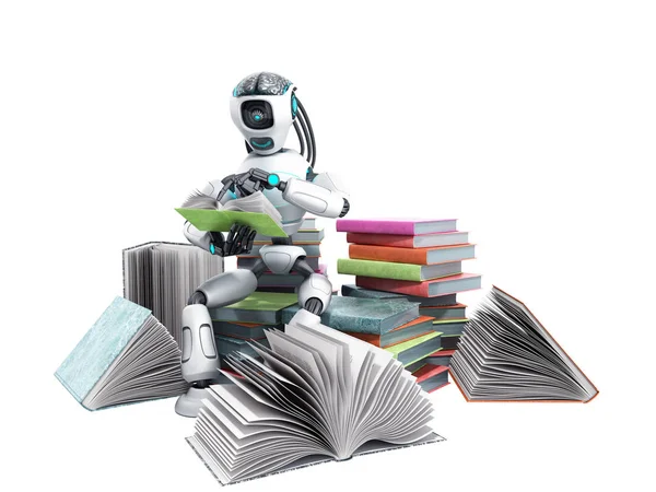 Concepto Moderno Robot Inteligencia Pieza Está Leyendo Libros Sentados Una — Foto de Stock