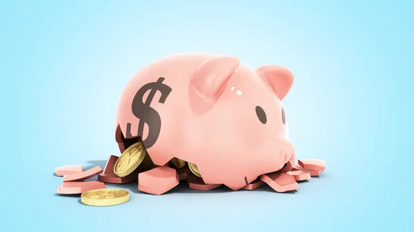 Besparingen Uitgaven Comcept Roze Keramische Piggy Bank Volledig Opgesplitst Verschillende — Stockfoto