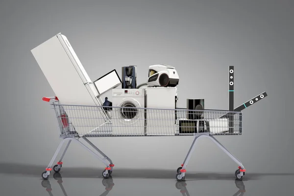 Hushållsmaskiner Shopping Cart Handel Eller Online Shopping Koncept Render Grå — Stockfoto