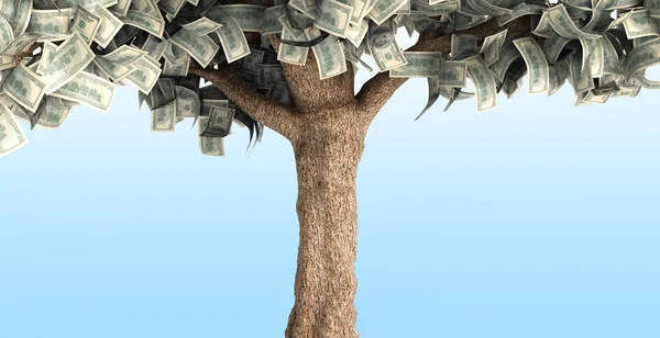 Árbol Del Dólar Con Billetes Cien Dólares Azul Ilustración — Foto de Stock