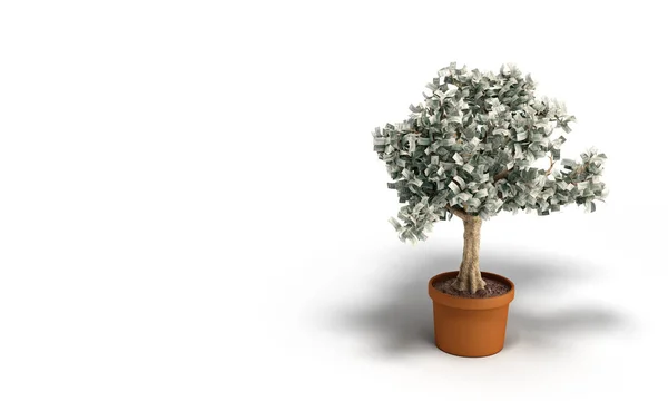 Дерево Доллара Стодолларовыми Купюрами Растущими Банка Рендеринга — стоковое фото