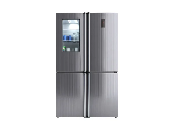 Refrigerador Moderno Aço Inoxidável Branco Nenhuma Ilustração Sombra — Fotografia de Stock