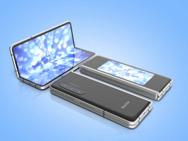 İlk seri esnek telefon 3d render mavi zemin üzerine