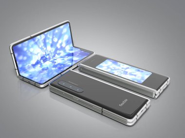 İlk seri esnek telefon 3d render gri arka plan üzerinde