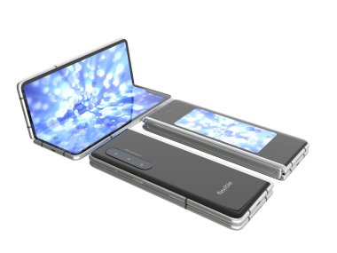 İlk seri esnek telefon beyaz 3d render gölge yok