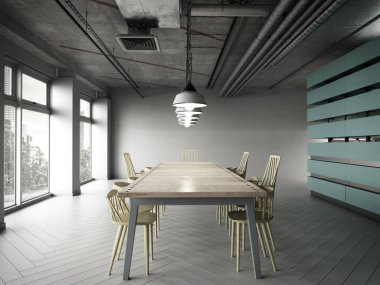 Modern ofis masa ve sandalyeler 3d render ile 