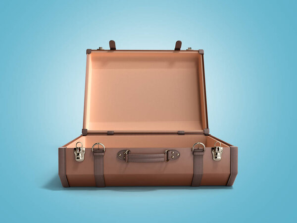 open Vintage suitcase 3d render on blue background
