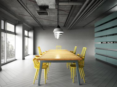 Modern ofis masa ve sandalyeler 3d render ile 