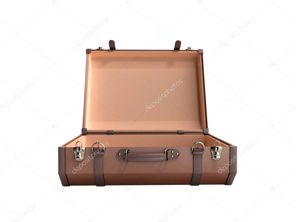 open Vintage suitcase 3d render on white background no shadow