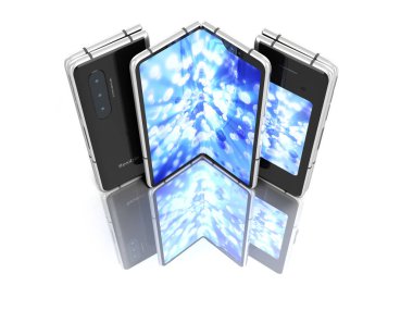 Beyaz renk ekran 3d render ile ilk seri esnek telefon