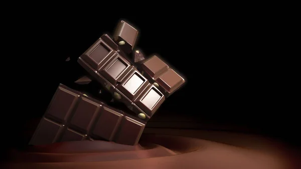 Geschmolzene Scheiben Schokolade 3D-Render — Stockfoto