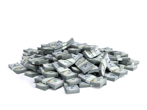 Peníze hromadu sad sto dolarové bankovky komíny 3d vykreslení na — Stock fotografie
