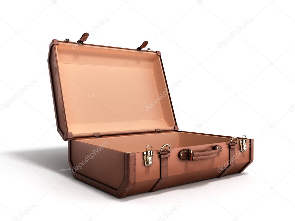 open Vintage suitcase 3d render on white background