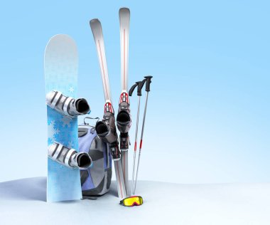 snowboard ve karda kayak kış turizm kavramı 3d