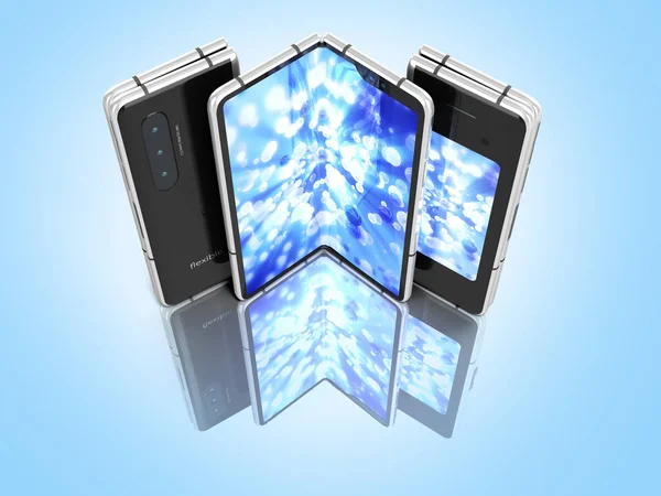 Erstes flexibles serielles Telefon mit Farbbildschirm-3D-Rendering auf Blau — Stockfoto