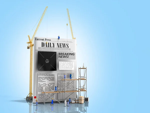 Constructores de conceptos de construcción de noticias pegan columnas de periódico en un blan — Foto de Stock
