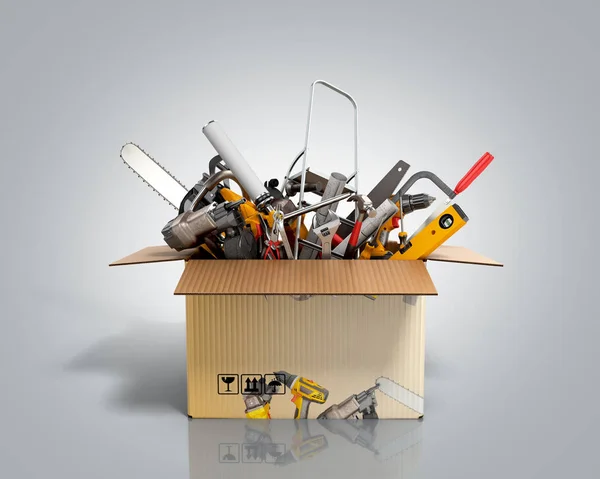 Concepto de categorías de productos herramienta de construcción en la caja 3d re — Foto de Stock