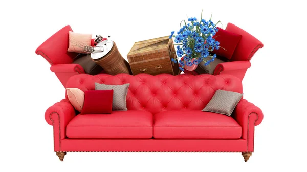 Concept of product categories furniture and decor 3d render on w — Stock Photo, Image