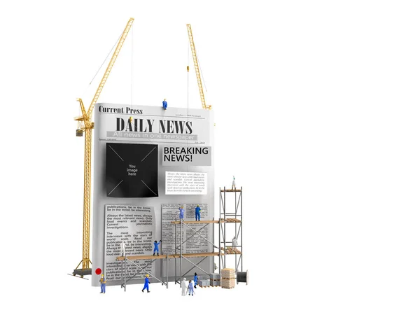 Nieuws begrip bouwers stick krantenkolommen Voortbouwend op een blan — Stockfoto