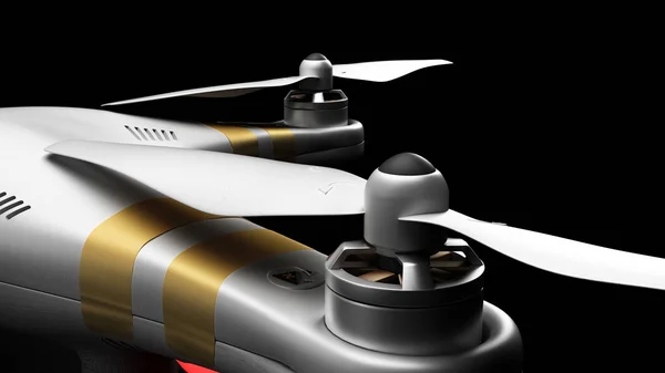 Närbild av rotorn drone 3d render på darck bakgrund — Stockfoto