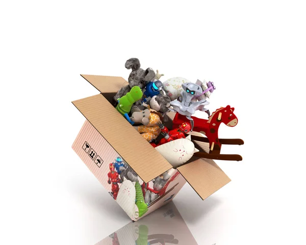 Concept of product categories toys fly out of the box 3d render — Stock Photo, Image