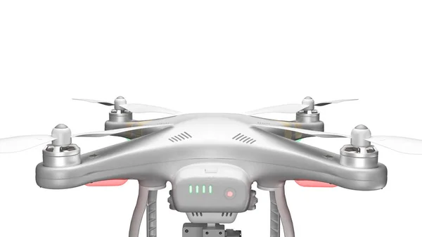Nahaufnahme der Rotor-Drohne 3D-Rendering auf weißem Hintergrund — Stockfoto