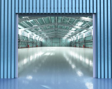 boş Hangar teslim ambar 3d render illüstrasyon