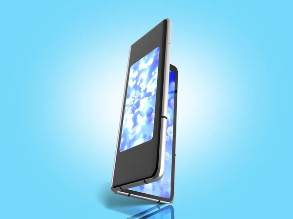 První sériový skládací telefon 3d vykreslení na modrém pozadí — Stock fotografie
