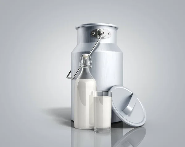 우유 병 및 우유 3d 렌더링의 유리 컨테이너 수 — 스톡 사진