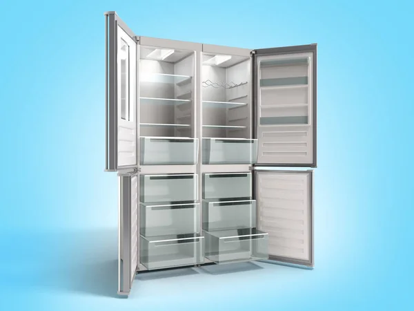 Vacío abierto acero inoxidable moderno refrigerador 3d ilustración o —  Fotos de Stock