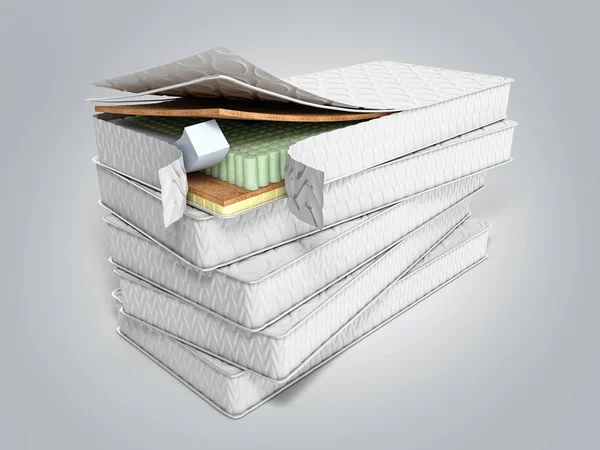 stack of mattresses 3d render on grey background