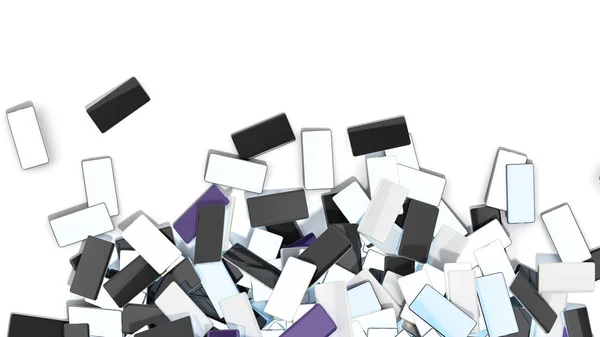 Heap de telefones inteligentes no fundo branco com lugar para o seu tex — Fotografia de Stock
