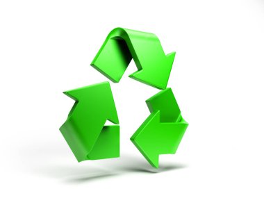hacimsel yeşil geri dönüşüm işareti 3d beyaz render