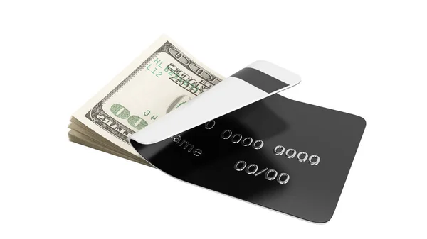 Conceito de pagamento de levantamento de dinheiro por notas de dólar de cartão cair — Fotografia de Stock