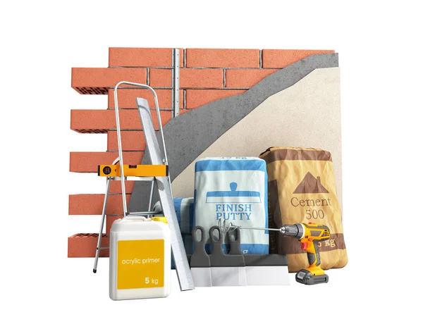 Lakásfelújítás szerkezetátalakítási folyamat javítása fali festés új h — Stock Fotó