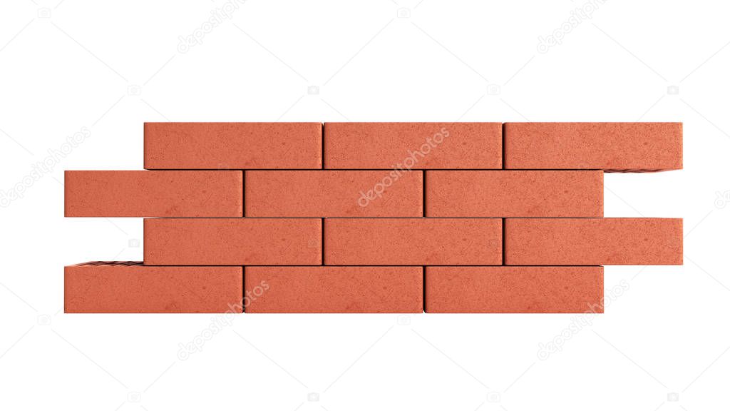 piece of brick wall 3d render on white no shadow