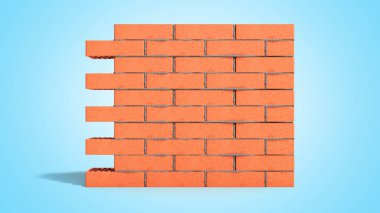 mavi degrade üzerinde tuğla duvar 3d render parçası