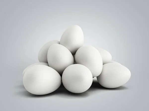 Perfect white easter eggs 3d render on grey gradient