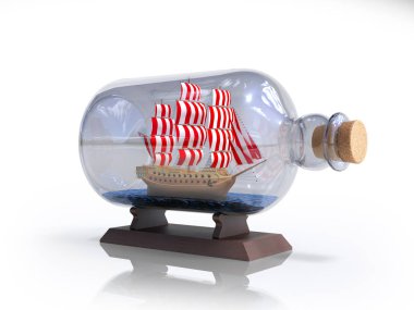 bir şişe 3d render beyaz görüntü üzerinde gemi
