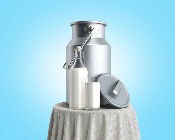Süt şişe ve masa 3D süt bardak yakın konteyner olabilir — Stok fotoğraf