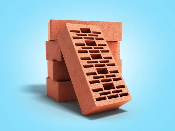 Solid clay bricks used for construction new red brick 3d render