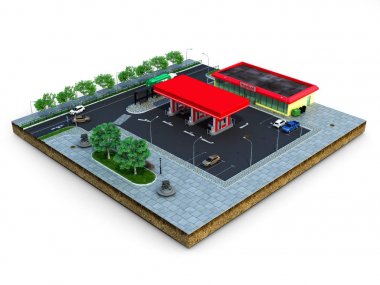 yere park ile arazi Benzin istasyonu parçası 3d render o