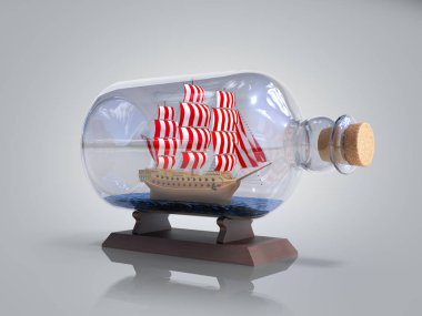 gri degrade üzerinde bir şişe 3d render gemi