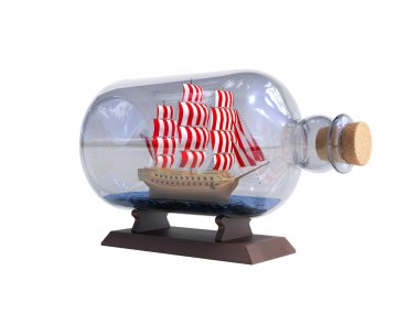 beyaz hiçbir gölge üzerinde bir şişe 3d render gemi