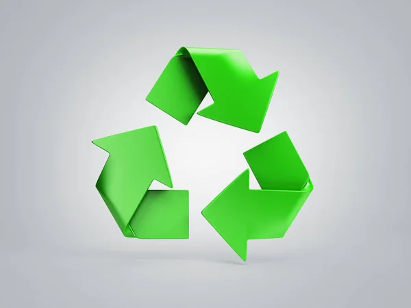 volumetric green recycling sign 3d render on grey gradient