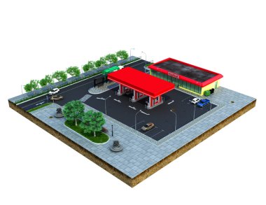yere park ile arazi Benzin istasyonu parçası 3d render o