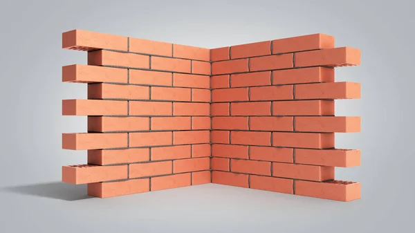 piece of brick wall 3d render on grey gradient