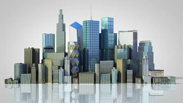 Giorno città con riflessione immagine di rendering 3d su gradiente grigio — Foto Stock