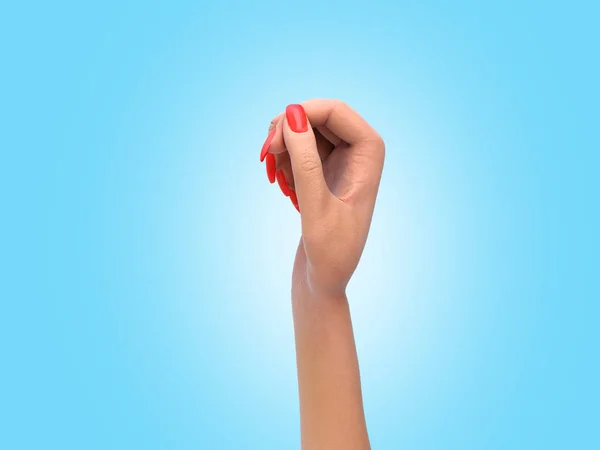 Жіноча рука в статичній позі, що тримає аркуш або візуалізацію картки на — стокове фото